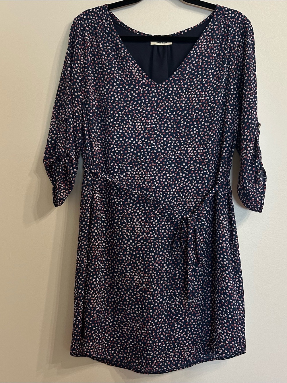 Verse Women’s Small Navy Confetti Ditsy Floral V-Neck Belted Dress Garden Party